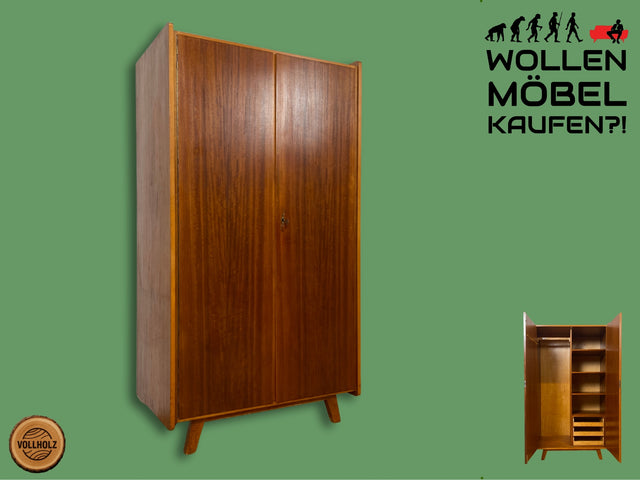 WMK I Versand 85€ I Stilvoller Mid-Century Kleiderschrank aus vollem Holz mit Kleiderstange und konischen Füßen I Schrank Schlafzimmerschrank Wäscheschrank Vintage 50er 60er Berlin Leipzig Bayern NRW