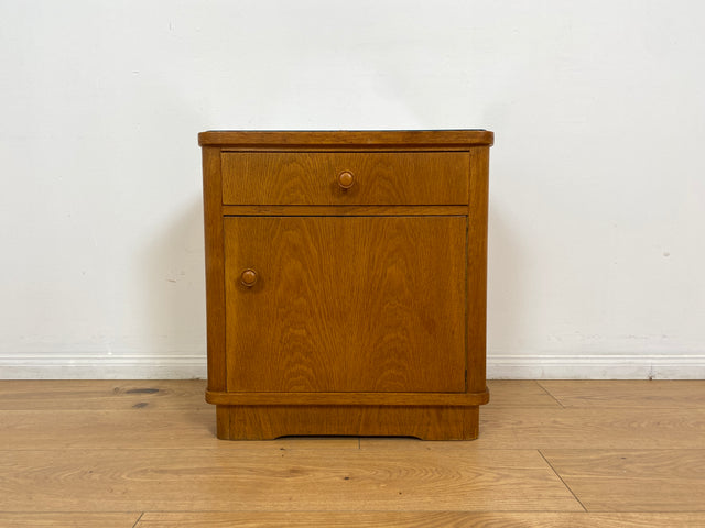 WMK # Hübscher und sehr gut erhaltener Mid-Century Nachttisch aus 1964 in Eichenholz mit Schublade und großem Fach # Nachtschrank Nachtschränkchen Nachtkommode Kommode Bedside Table Vintage 50er 60er
