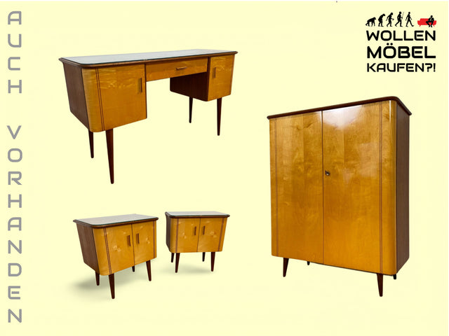 WMK 1/2 Formschöner & sehr gut erhaltener Mid-Century Nachttisch Modell Dominia mit abnehm. Glasauflage # Nachtschrank Nachtschränkchen Nachtkommode Beistelltisch Kommode Rockabilly Vintage 50er 60er