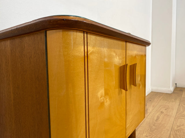 WMK 1/2 Formschöner & sehr gut erhaltener Mid-Century Nachttisch Modell Dominia mit abnehm. Glasauflage # Nachtschrank Nachtschränkchen Nachtkommode Beistelltisch Kommode Rockabilly Vintage 50er 60er