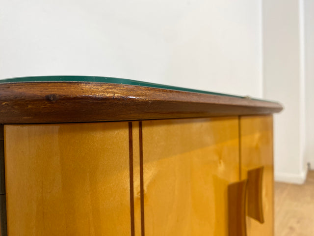 WMK 1/2 Formschöner & sehr gut erhaltener Mid-Century Nachttisch Modell Dominia mit abnehm. Glasauflage # Nachtschrank Nachtschränkchen Nachtkommode Beistelltisch Kommode Rockabilly Vintage 50er 60er