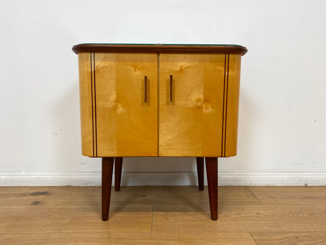 WMK 1/2 Formschöner & sehr gut erhaltener Mid-Century Nachttisch Modell Dominia mit abnehm. Glasauflage # Nachtschrank Nachtschränkchen Nachtkommode Beistelltisch Kommode Rockabilly Vintage 50er 60er