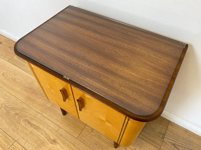 WMK 1/2 Formschöner & sehr gut erhaltener Mid-Century Nachttisch Modell Dominia mit abnehm. Glasauflage # Nachtschrank Nachtschränkchen Nachtkommode Beistelltisch Kommode Rockabilly Vintage 50er 60er