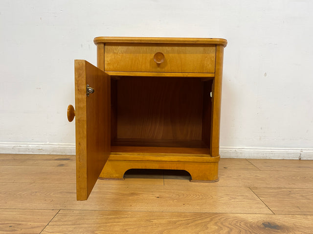 WMK I Hübscher Mid-Century Nachttisch aus vollem Holz mit Schublade und Holzgriffen I Nachtschank Nachtschränkchen Nachtkommode Kommode Night Stand Art Deco Vintage 50er 60er Berlin Göttingen Erfurt