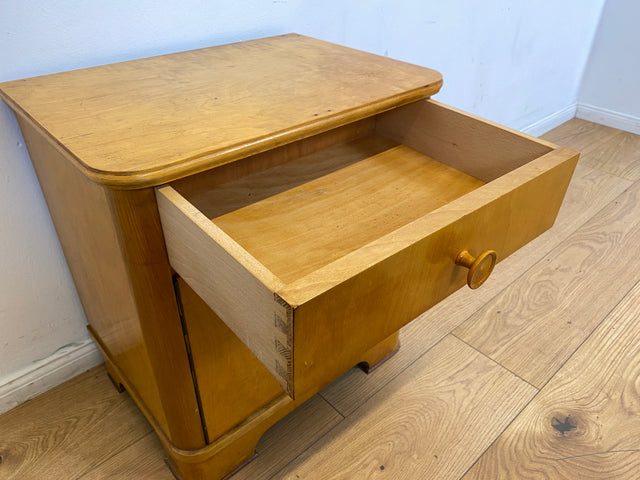 WMK I Hübscher Mid-Century Nachttisch aus vollem Holz mit Schublade und Holzgriffen I Nachtschank Nachtschränkchen Nachtkommode Kommode Night Stand Art Deco Vintage 50er 60er Berlin Göttingen Erfurt