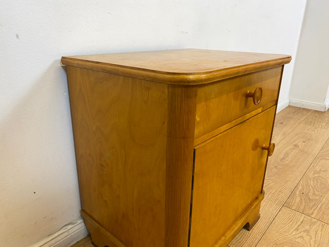 WMK I Hübscher Mid-Century Nachttisch aus vollem Holz mit Schublade und Holzgriffen I Nachtschank Nachtschränkchen Nachtkommode Kommode Night Stand Art Deco Vintage 50er 60er Berlin Göttingen Erfurt