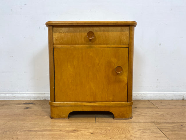 WMK I Hübscher Mid-Century Nachttisch aus vollem Holz mit Schublade und Holzgriffen I Nachtschank Nachtschränkchen Nachtkommode Kommode Night Stand Art Deco Vintage 50er 60er Berlin Göttingen Erfurt
