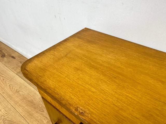WMK Schöner Mid-Century Nachttisch aus vollem Holz mit Schublade und Messinggriffen