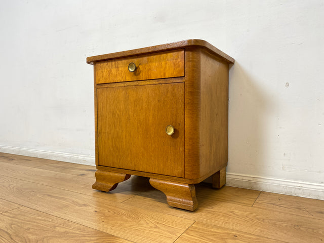 WMK 1/2 Schöner Mid-Century Nachttisch aus vollem Holz mit Schublade und Messinggriffen I Nachtschank Nachtschränkchen Nachtkommode Kommode Night Stand Art Deco Vintage 50er 60er Berlin Bochum Halle