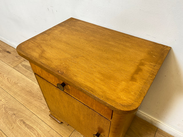 WMK 1/2 Schöner Mid-Century Nachttisch aus vollem Holz mit Schublade und Messinggriffen I Nachtschank Nachtschränkchen Nachtkommode Kommode Night Stand Art Deco Vintage 50er 60er Berlin Bochum Halle