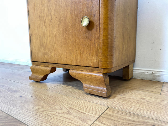 WMK 1/2 Schöner Mid-Century Nachttisch aus vollem Holz mit Schublade und Messinggriffen I Nachtschank Nachtschränkchen Nachtkommode Kommode Night Stand Art Deco Vintage 50er 60er Berlin Bochum Halle