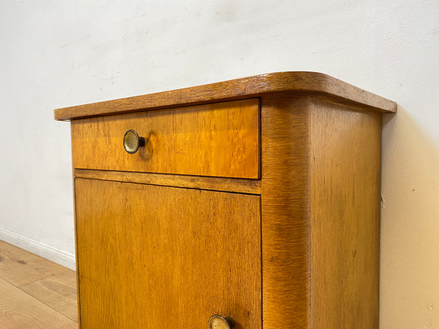 WMK 1/2 Schöner Mid-Century Nachttisch aus vollem Holz mit Schublade und Messinggriffen I Nachtschank Nachtschränkchen Nachtkommode Kommode Night Stand Art Deco Vintage 50er 60er Berlin Bochum Halle