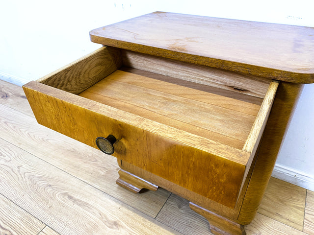 WMK 1/2 Schöner Mid-Century Nachttisch aus vollem Holz mit Schublade und Messinggriffen I Nachtschank Nachtschränkchen Nachtkommode Kommode Night Stand Art Deco Vintage 50er 60er Berlin Bochum Halle