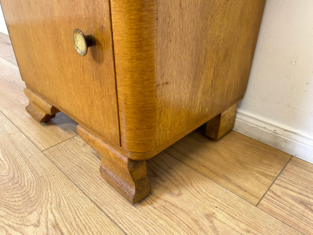 WMK 1/2 Schöner Mid-Century Nachttisch aus vollem Holz mit Schublade und Messinggriffen I Nachtschank Nachtschränkchen Nachtkommode Kommode Night Stand Art Deco Vintage 50er 60er Berlin Bochum Halle