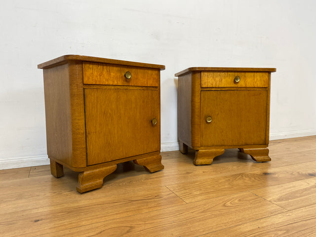 WMK 1/2 Schöner Mid-Century Nachttisch aus vollem Holz mit Schublade und Messinggriffen I Nachtschank Nachtschränkchen Nachtkommode Kommode Night Stand Art Deco Vintage 50er 60er Berlin Bochum Halle