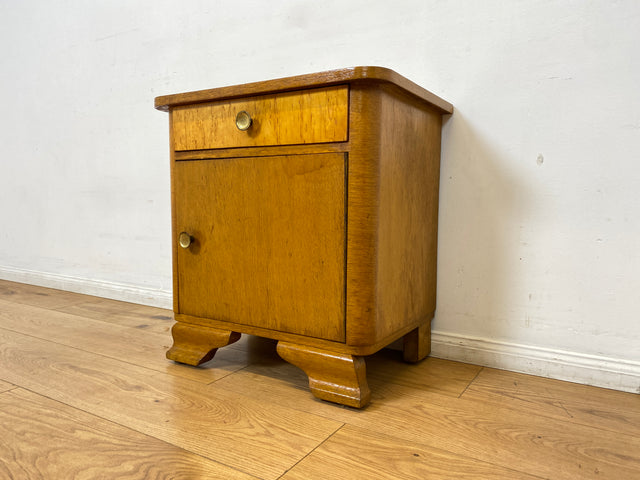 WMK 1/2 Schöner Mid-Century Nachttisch aus vollem Holz mit Schublade und Messinggriffen I Nachtschank Nachtschränkchen Nachtkommode Kommode Night Stand Art Deco Vintage 50er 60er Berlin Bochum Halle