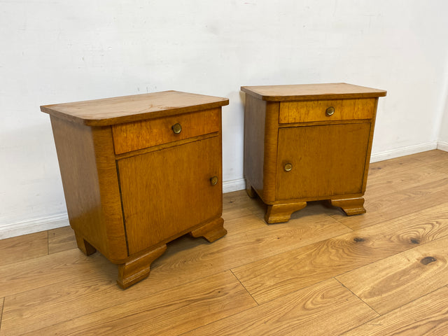 WMK 1/2 Schöner Mid-Century Nachttisch aus vollem Holz mit Schublade und Messinggriffen I Nachtschank Nachtschränkchen Nachtkommode Kommode Night Stand Art Deco Vintage 50er 60er Berlin Bochum Halle