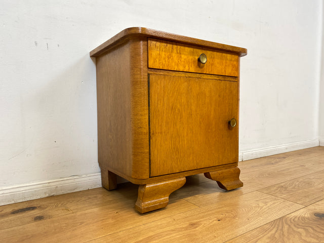 WMK 1/2 Schöner Mid-Century Nachttisch aus vollem Holz mit Schublade und Messinggriffen I Nachtschank Nachtschränkchen Nachtkommode Kommode Night Stand Art Deco Vintage 50er 60er Berlin Bochum Halle