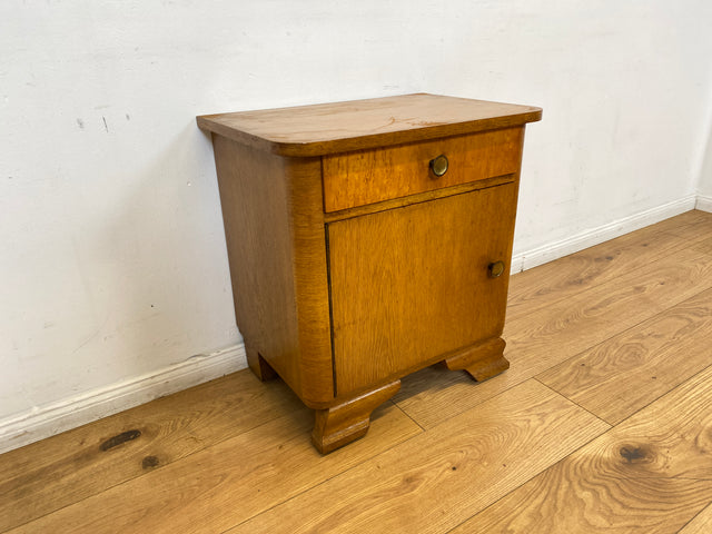WMK 1/2 Schöner Mid-Century Nachttisch aus vollem Holz mit Schublade und Messinggriffen I Nachtschank Nachtschränkchen Nachtkommode Kommode Night Stand Art Deco Vintage 50er 60er Berlin Bochum Halle