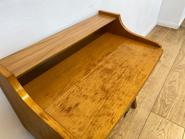 WMK I Seltener Mid-Century Nachttisch mit Schubladen, Messinggriffen & blauen Fronten I Kommode Nachtschrank Nachtschränkchen Beistelltisch Night Stand Vintage 50er 60er Rockabilly Berlin Köln Hanau