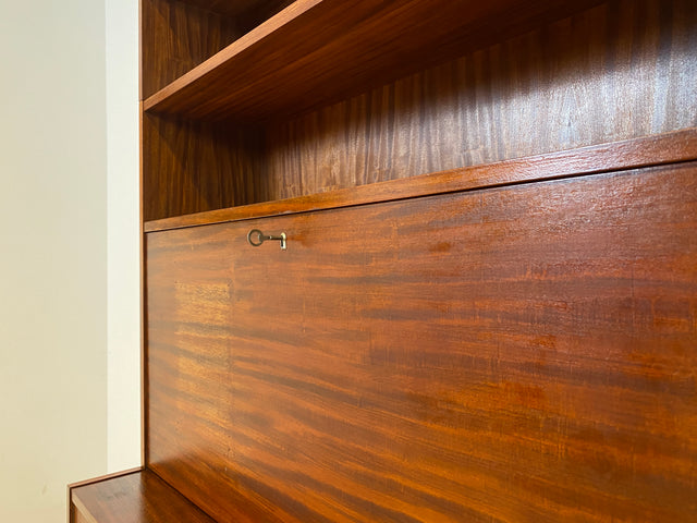 WMK I Schöner Mid-Century Schreibschrank, Vollholz I Sekretär Schreibkommode Schreibtisch Desk Bücherschrank Bücherregal Schrankwand Regalwand Kommode Vintage 50er 60er I Berlin Leipzig Hannover