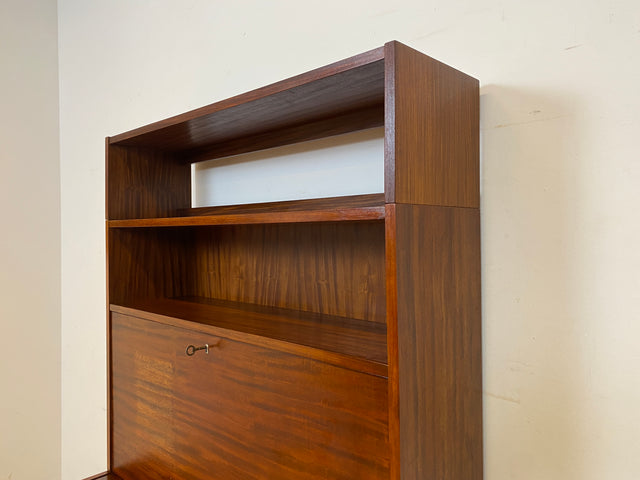 WMK I Schöner Mid-Century Schreibschrank, Vollholz I Sekretär Schreibkommode Schreibtisch Desk Bücherschrank Bücherregal Schrankwand Regalwand Kommode Vintage 50er 60er I Berlin Leipzig Hannover