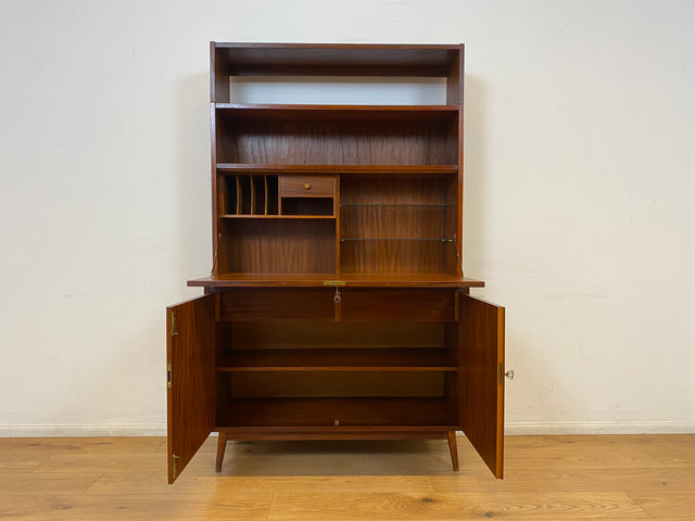 WMK I Schöner Mid-Century Schreibschrank, Vollholz I Sekretär Schreibkommode Schreibtisch Desk Bücherschrank Bücherregal Schrankwand Regalwand Kommode Vintage 50er 60er I Berlin Leipzig Hannover