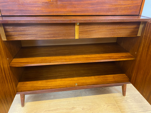 WMK I Schöner Mid-Century Schreibschrank, Vollholz I Sekretär Schreibkommode Schreibtisch Desk Bücherschrank Bücherregal Schrankwand Regalwand Kommode Vintage 50er 60er I Berlin Leipzig Hannover