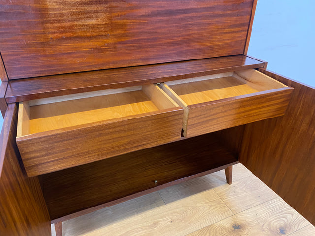 WMK I Schöner Mid-Century Schreibschrank, Vollholz I Sekretär Schreibkommode Schreibtisch Desk Bücherschrank Bücherregal Schrankwand Regalwand Kommode Vintage 50er 60er I Berlin Leipzig Hannover