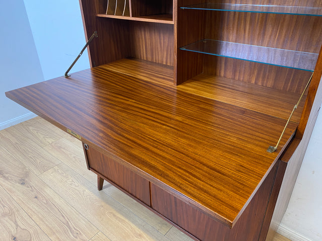 WMK I Schöner Mid-Century Schreibschrank, Vollholz I Sekretär Schreibkommode Schreibtisch Desk Bücherschrank Bücherregal Schrankwand Regalwand Kommode Vintage 50er 60er I Berlin Leipzig Hannover