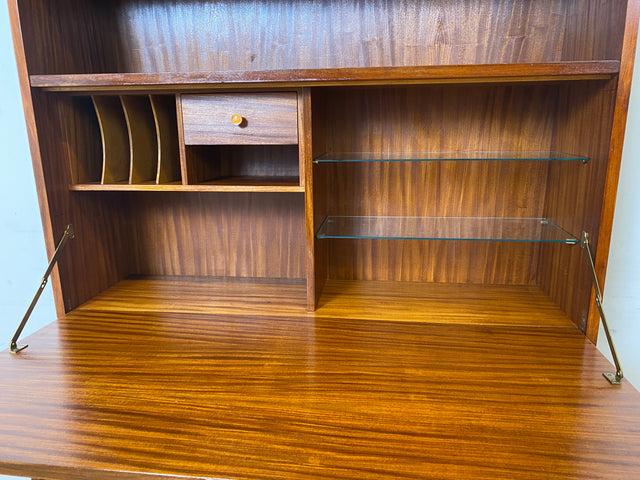 WMK I Schöner Mid-Century Schreibschrank, Vollholz I Sekretär Schreibkommode Schreibtisch Desk Bücherschrank Bücherregal Schrankwand Regalwand Kommode Vintage 50er 60er I Berlin Leipzig Hannover
