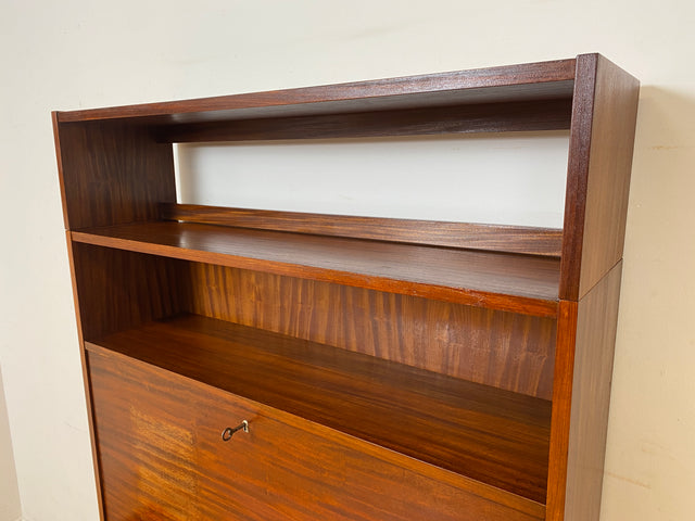 WMK I Schöner Mid-Century Schreibschrank, Vollholz I Sekretär Schreibkommode Schreibtisch Desk Bücherschrank Bücherregal Schrankwand Regalwand Kommode Vintage 50er 60er I Berlin Leipzig Hannover