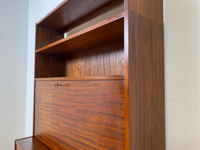 WMK I Schöner Mid-Century Schreibschrank, Vollholz I Sekretär Schreibkommode Schreibtisch Desk Bücherschrank Bücherregal Schrankwand Regalwand Kommode Vintage 50er 60er I Berlin Leipzig Hannover