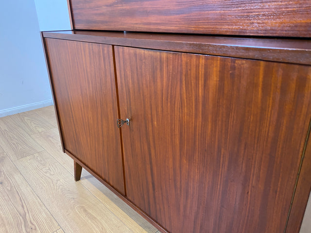 WMK I Schöner Mid-Century Schreibschrank, Vollholz I Sekretär Schreibkommode Schreibtisch Desk Bücherschrank Bücherregal Schrankwand Regalwand Kommode Vintage 50er 60er I Berlin Leipzig Hannover