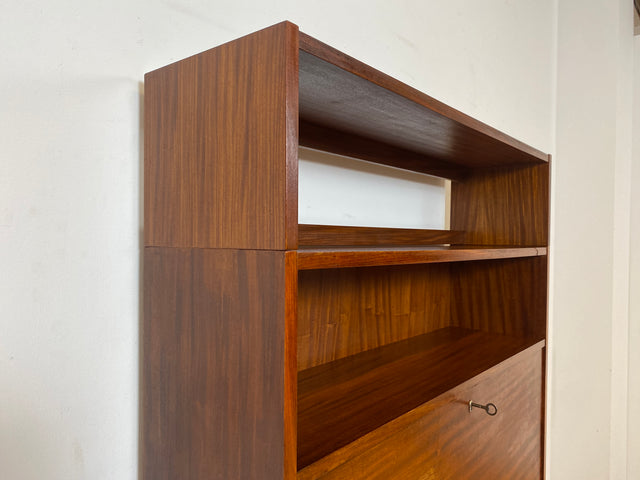 WMK I Schöner Mid-Century Schreibschrank, Vollholz I Sekretär Schreibkommode Schreibtisch Desk Bücherschrank Bücherregal Schrankwand Regalwand Kommode Vintage 50er 60er I Berlin Leipzig Hannover