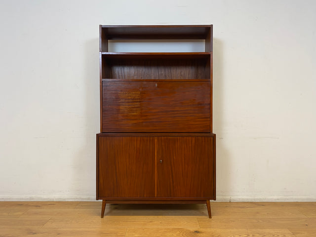 WMK I Schöner Mid-Century Schreibschrank, Vollholz I Sekretär Schreibkommode Schreibtisch Desk Bücherschrank Bücherregal Schrankwand Regalwand Kommode Vintage 50er 60er I Berlin Leipzig Hannover