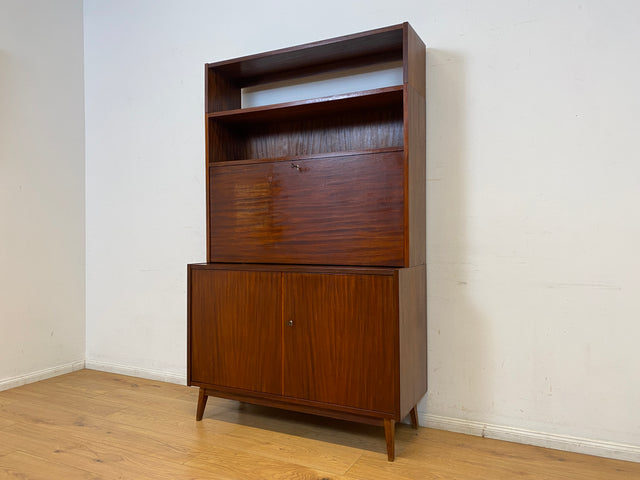 WMK I Schöner Mid-Century Schreibschrank, Vollholz I Sekretär Schreibkommode Schreibtisch Desk Bücherschrank Bücherregal Schrankwand Regalwand Kommode Vintage 50er 60er I Berlin Leipzig Hannover