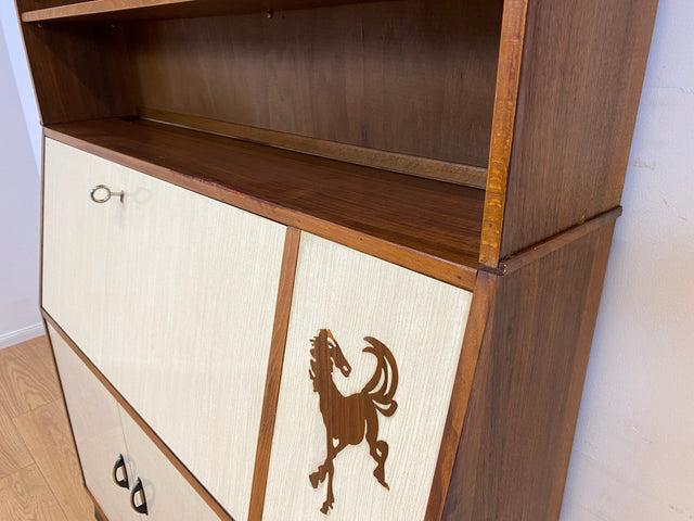 WMK I Einzigartiger und gut erhaltener Mid-Century Schreibschrank mit Regal I Sekretär Schreibkommode Schreibtisch Bücherschrank Bücherregal Flurkommode Vintage Retro 60er 70er Berlin Bonn NRW Bayern