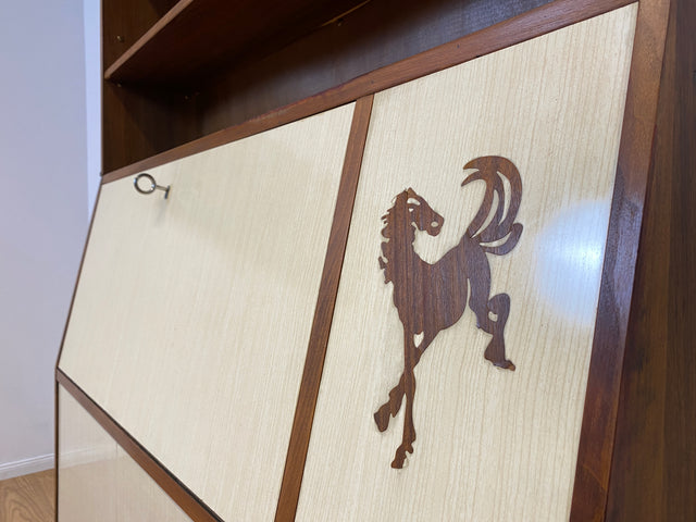 WMK I Einzigartiger und gut erhaltener Mid-Century Schreibschrank mit Regal I Sekretär Schreibkommode Schreibtisch Bücherschrank Bücherregal Flurkommode Vintage Retro 60er 70er Berlin Bonn NRW Bayern