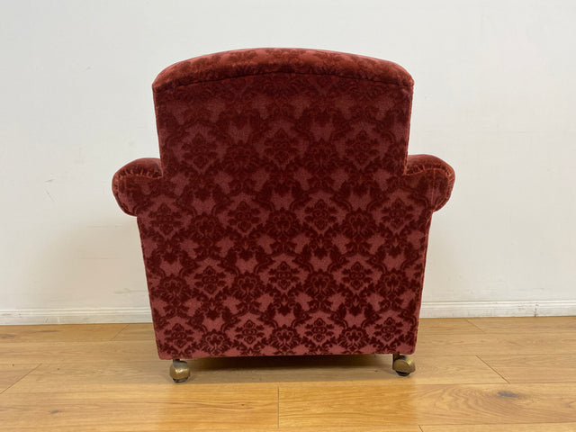 WMK # 1/2 Gemütlicher und sehr gut erhaltener Mid-Century Sessel auf Rollen mit bequemen Federkernsitz & bordeaux rotem Samt Bezug # Clubsessel Lesesessel Stuhl Armchair Brokat Vintage Retro 50er 60er
