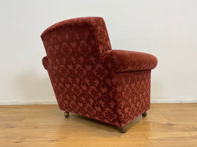 WMK # 1/2 Gemütlicher und sehr gut erhaltener Mid-Century Sessel auf Rollen mit bequemen Federkernsitz & bordeaux rotem Samt Bezug # Clubsessel Lesesessel Stuhl Armchair Brokat Vintage Retro 50er 60er