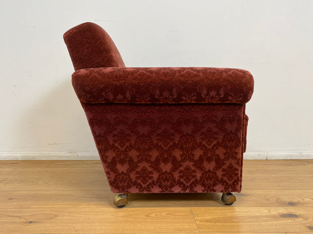 WMK # 1/2 Gemütlicher und sehr gut erhaltener Mid-Century Sessel auf Rollen mit bequemen Federkernsitz & bordeaux rotem Samt Bezug # Clubsessel Lesesessel Stuhl Armchair Brokat Vintage Retro 50er 60er