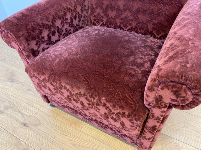 WMK # 1/2 Gemütlicher und sehr gut erhaltener Mid-Century Sessel auf Rollen mit bequemen Federkernsitz & bordeaux rotem Samt Bezug # Clubsessel Lesesessel Stuhl Armchair Brokat Vintage Retro 50er 60er