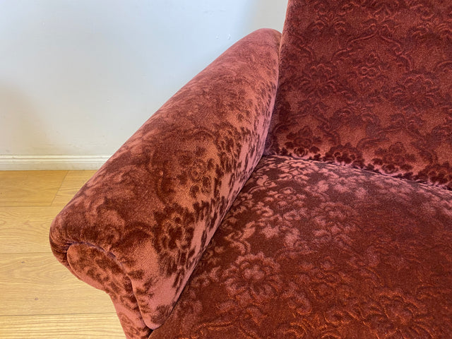WMK # 1/2 Gemütlicher und sehr gut erhaltener Mid-Century Sessel auf Rollen mit bequemen Federkernsitz & bordeaux rotem Samt Bezug # Clubsessel Lesesessel Stuhl Armchair Brokat Vintage Retro 50er 60er