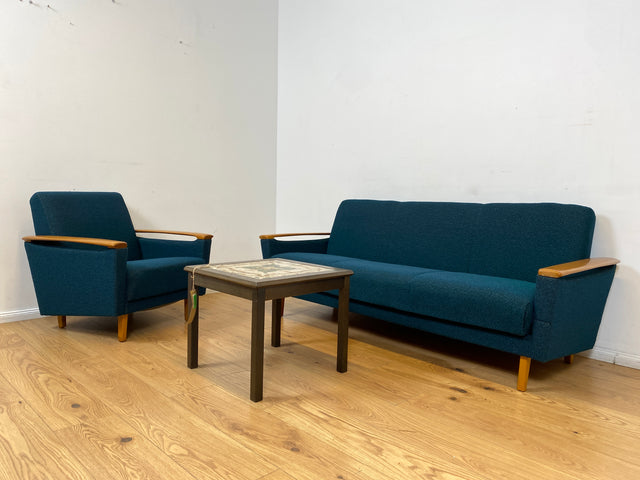 WMK I Stilvoller Mid-Century Sessel in petrol blauem Originalbezug mit Holz Armlehnen I Clubsessel Loungesessel Lesesessel Armchair Chair Sitzgarnitur Retro Vintage 50er 60er Berlin Hamburg München