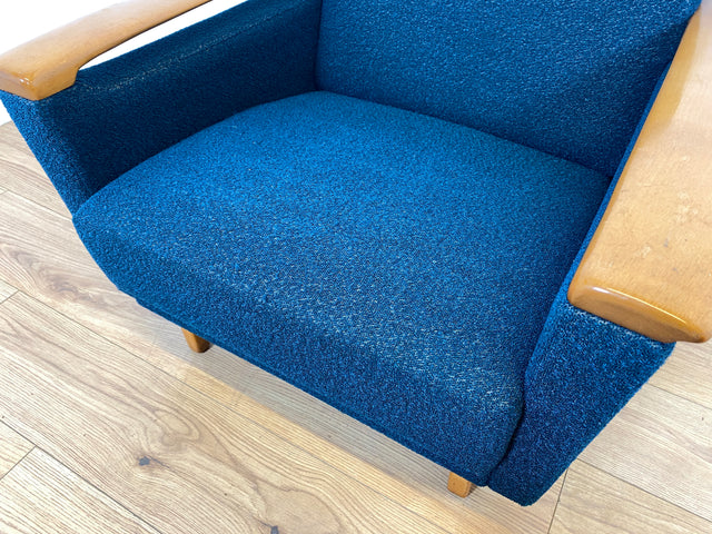 WMK I Stilvoller Mid-Century Sessel in petrol blauem Originalbezug mit Holz Armlehnen I Clubsessel Loungesessel Lesesessel Armchair Chair Sitzgarnitur Retro Vintage 50er 60er Berlin Hamburg München