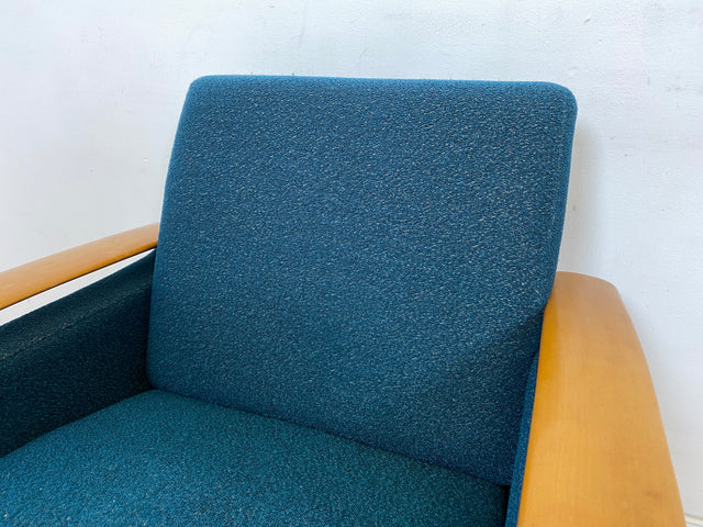 WMK I Stilvoller Mid-Century Sessel in petrol blauem Originalbezug mit Holz Armlehnen I Clubsessel Loungesessel Lesesessel Armchair Chair Sitzgarnitur Retro Vintage 50er 60er Berlin Hamburg München