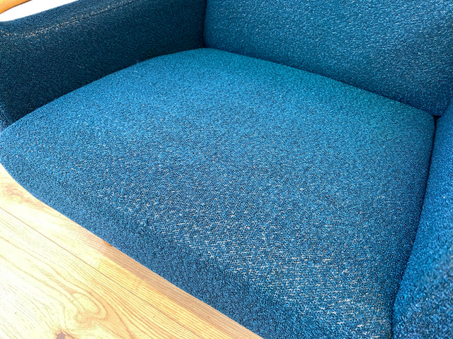 WMK I Stilvoller Mid-Century Sessel in petrol blauem Originalbezug mit Holz Armlehnen I Clubsessel Loungesessel Lesesessel Armchair Chair Sitzgarnitur Retro Vintage 50er 60er Berlin Hamburg München