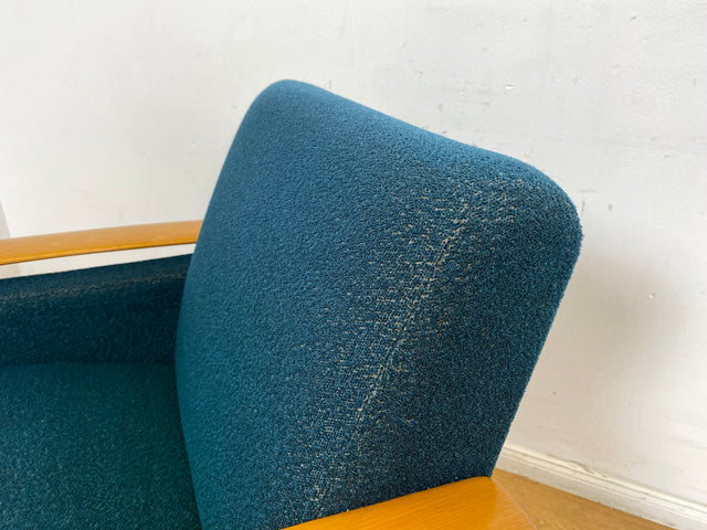 WMK I Stilvoller Mid-Century Sessel in petrol blauem Originalbezug mit Holz Armlehnen I Clubsessel Loungesessel Lesesessel Armchair Chair Sitzgarnitur Retro Vintage 50er 60er Berlin Hamburg München