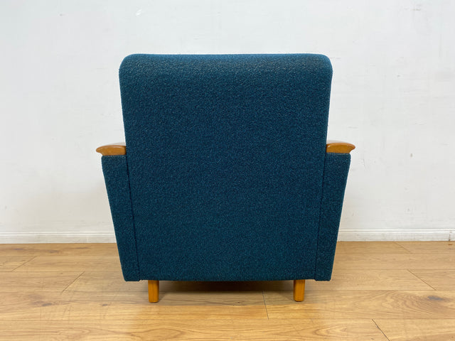 WMK I Stilvoller Mid-Century Sessel in petrol blauem Originalbezug mit Holz Armlehnen I Clubsessel Loungesessel Lesesessel Armchair Chair Sitzgarnitur Retro Vintage 50er 60er Berlin Hamburg München